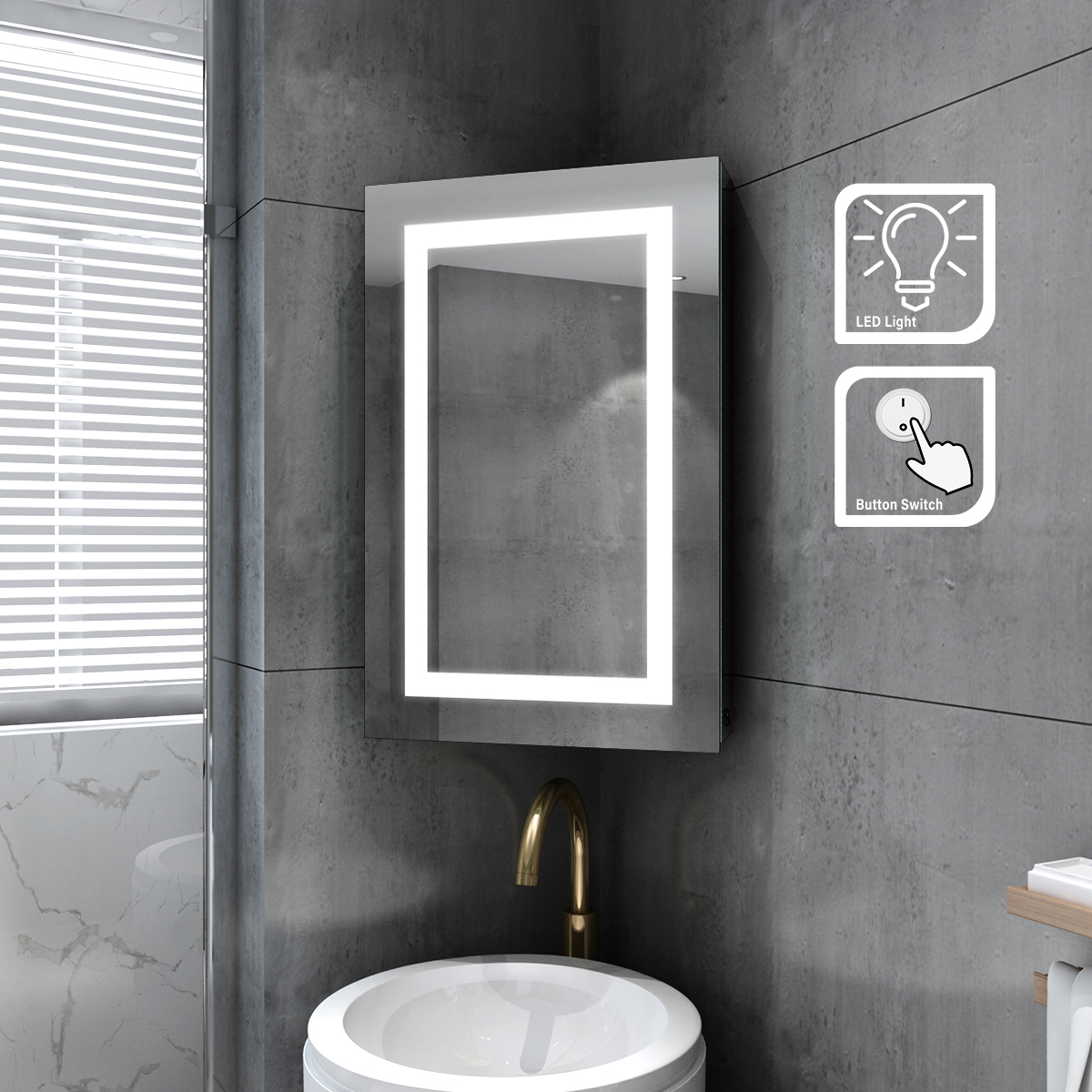 Led Bathroom Mirror Cabinet With Shaver Socket Storage Demister Sensor Switch Ebay