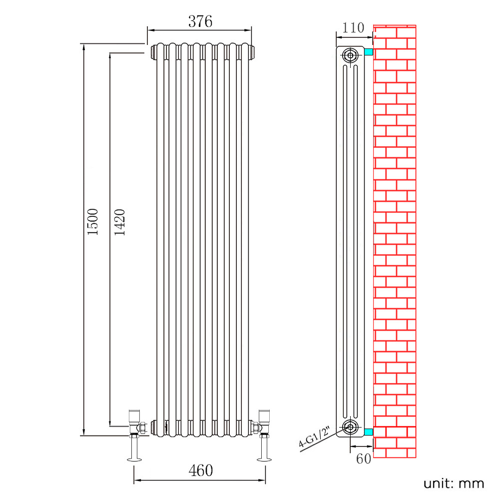 Вертикальные батареи подключение. Радиаторы отопления вертикальные 1800. Батарея отопления BS en 442. Радиатор Vittaria Uni en 442. Вертикальный радиатор 300мм ширина.