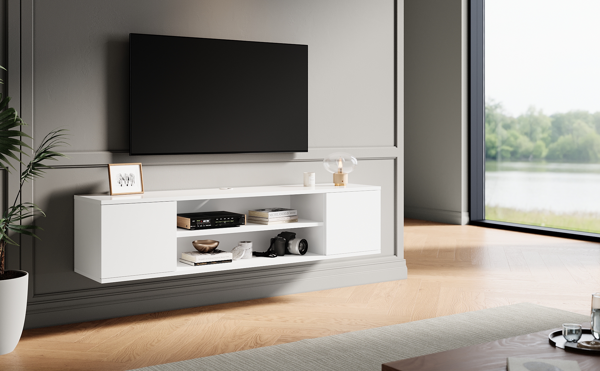 Modern LED Floating TV Stand Cabinet with Storage UK